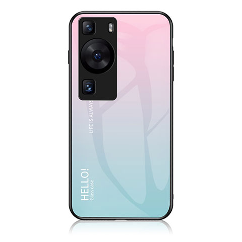 Silikon Schutzhülle Rahmen Tasche Hülle Spiegel Farbverlauf Regenbogen LS1 für Huawei P60 Cyan