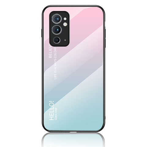 Silikon Schutzhülle Rahmen Tasche Hülle Spiegel Farbverlauf Regenbogen LS1 für OnePlus 9RT 5G Cyan