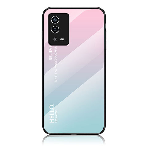 Silikon Schutzhülle Rahmen Tasche Hülle Spiegel Farbverlauf Regenbogen LS1 für Oppo A55 4G Cyan