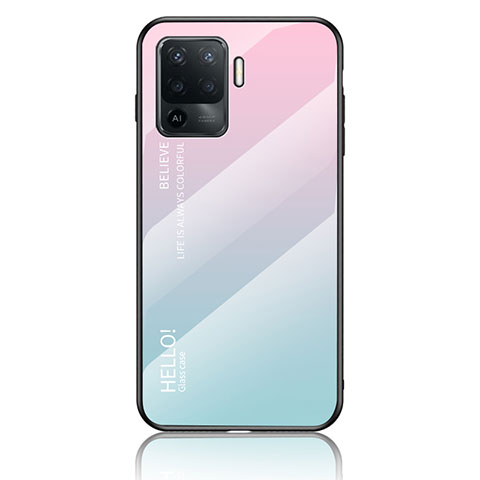 Silikon Schutzhülle Rahmen Tasche Hülle Spiegel Farbverlauf Regenbogen LS1 für Oppo F19 Pro Cyan