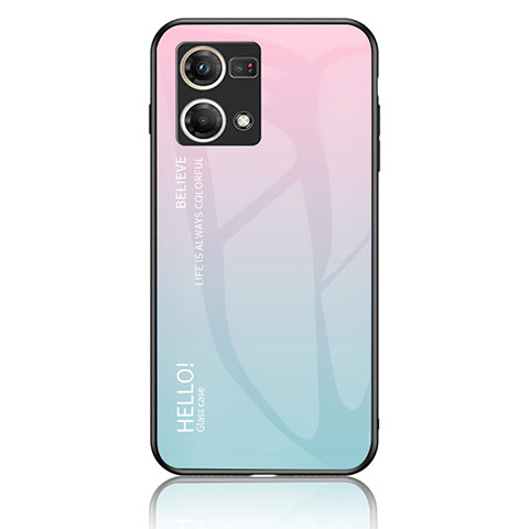 Silikon Schutzhülle Rahmen Tasche Hülle Spiegel Farbverlauf Regenbogen LS1 für Oppo F21 Pro 4G Cyan