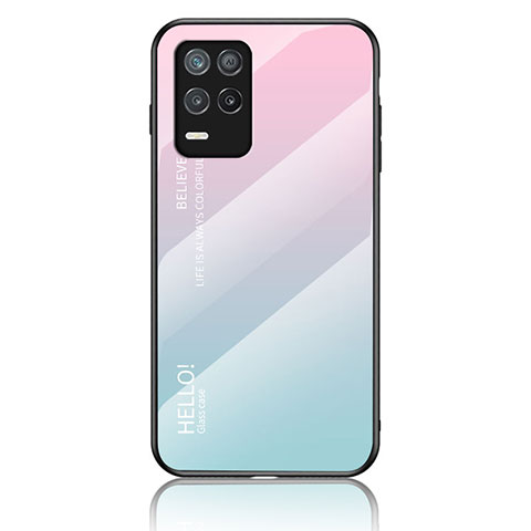 Silikon Schutzhülle Rahmen Tasche Hülle Spiegel Farbverlauf Regenbogen LS1 für Realme 8 5G Cyan