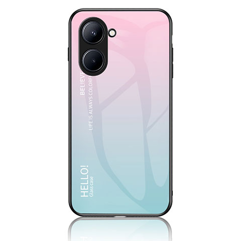 Silikon Schutzhülle Rahmen Tasche Hülle Spiegel Farbverlauf Regenbogen LS1 für Realme C33 (2023) Cyan