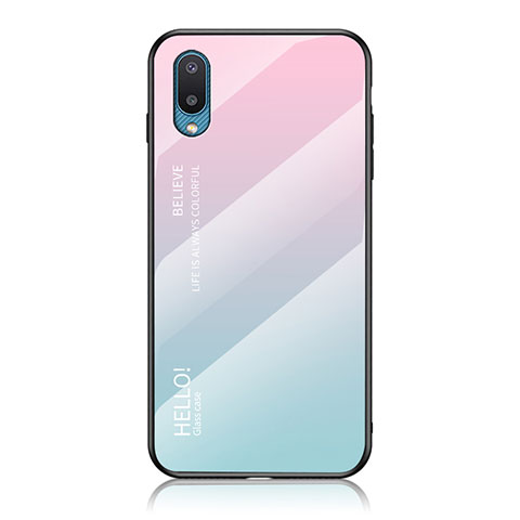 Silikon Schutzhülle Rahmen Tasche Hülle Spiegel Farbverlauf Regenbogen LS1 für Samsung Galaxy A02 Cyan