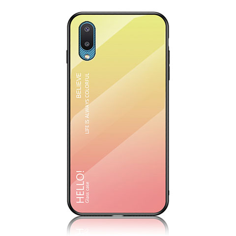 Silikon Schutzhülle Rahmen Tasche Hülle Spiegel Farbverlauf Regenbogen LS1 für Samsung Galaxy A02 Gelb