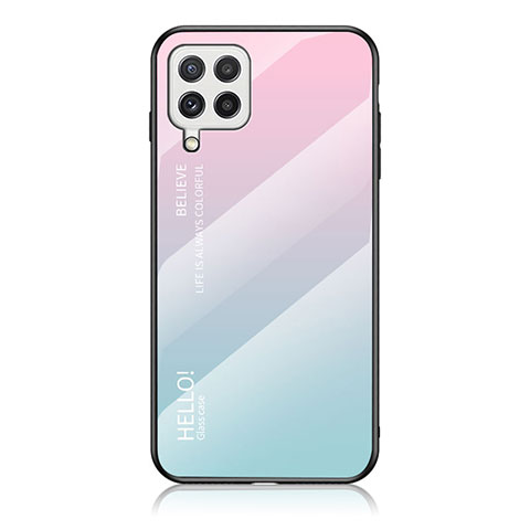 Silikon Schutzhülle Rahmen Tasche Hülle Spiegel Farbverlauf Regenbogen LS1 für Samsung Galaxy A22 4G Cyan