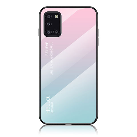 Silikon Schutzhülle Rahmen Tasche Hülle Spiegel Farbverlauf Regenbogen LS1 für Samsung Galaxy A31 Cyan