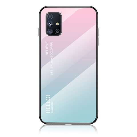 Silikon Schutzhülle Rahmen Tasche Hülle Spiegel Farbverlauf Regenbogen LS1 für Samsung Galaxy M31s Cyan