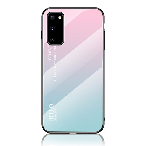 Silikon Schutzhülle Rahmen Tasche Hülle Spiegel Farbverlauf Regenbogen LS1 für Samsung Galaxy S20 5G Cyan