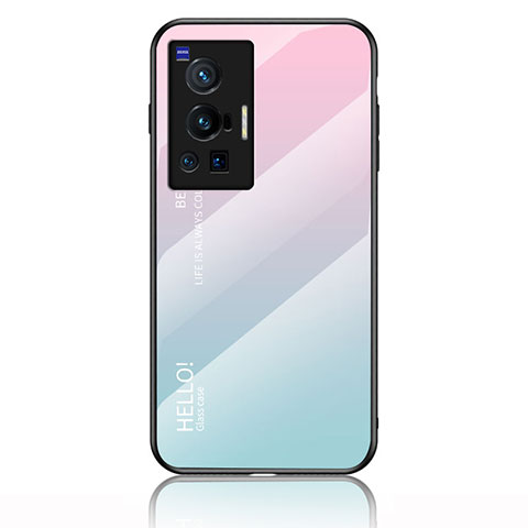 Silikon Schutzhülle Rahmen Tasche Hülle Spiegel Farbverlauf Regenbogen LS1 für Vivo X70 Pro 5G Cyan