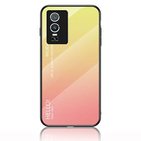 Silikon Schutzhülle Rahmen Tasche Hülle Spiegel Farbverlauf Regenbogen LS1 für Vivo Y76s 5G Gelb