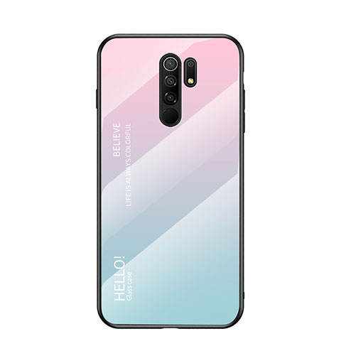 Silikon Schutzhülle Rahmen Tasche Hülle Spiegel Farbverlauf Regenbogen LS1 für Xiaomi Redmi 9 Cyan