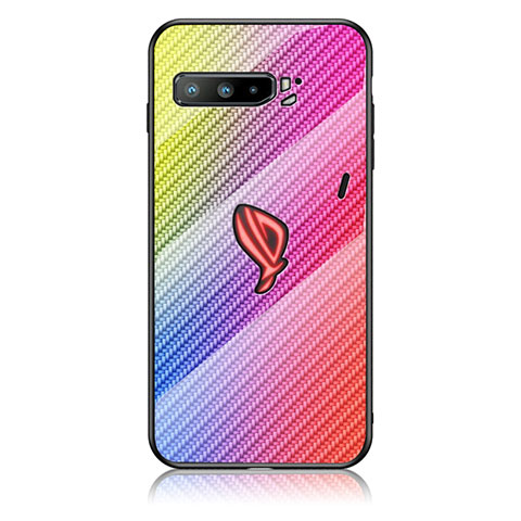 Silikon Schutzhülle Rahmen Tasche Hülle Spiegel Farbverlauf Regenbogen LS2 für Asus ROG Phone 3 Strix ZS661KS Rosa