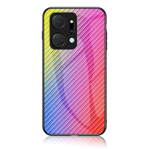 Silikon Schutzhülle Rahmen Tasche Hülle Spiegel Farbverlauf Regenbogen LS2 für Huawei Honor X7a Rosa