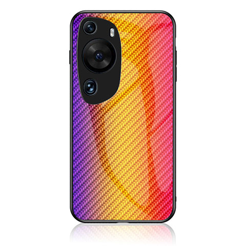 Silikon Schutzhülle Rahmen Tasche Hülle Spiegel Farbverlauf Regenbogen LS2 für Huawei P60 Art Orange