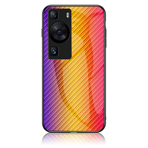 Silikon Schutzhülle Rahmen Tasche Hülle Spiegel Farbverlauf Regenbogen LS2 für Huawei P60 Orange