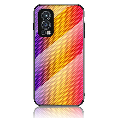 Silikon Schutzhülle Rahmen Tasche Hülle Spiegel Farbverlauf Regenbogen LS2 für OnePlus Nord 2 5G Orange