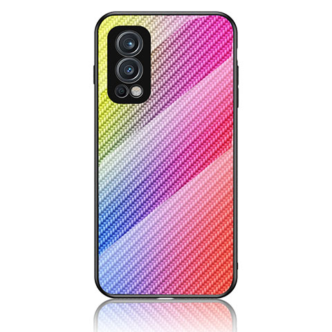 Silikon Schutzhülle Rahmen Tasche Hülle Spiegel Farbverlauf Regenbogen LS2 für OnePlus Nord 2 5G Rosa