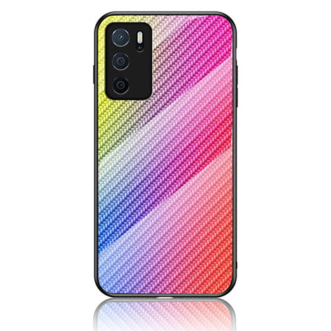 Silikon Schutzhülle Rahmen Tasche Hülle Spiegel Farbverlauf Regenbogen LS2 für Oppo A16 Rosa