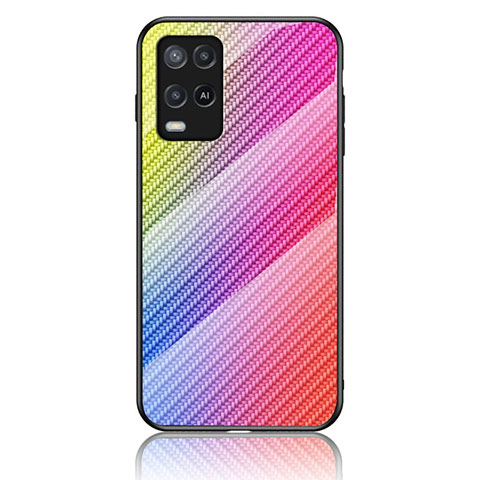 Silikon Schutzhülle Rahmen Tasche Hülle Spiegel Farbverlauf Regenbogen LS2 für Oppo A54 4G Rosa