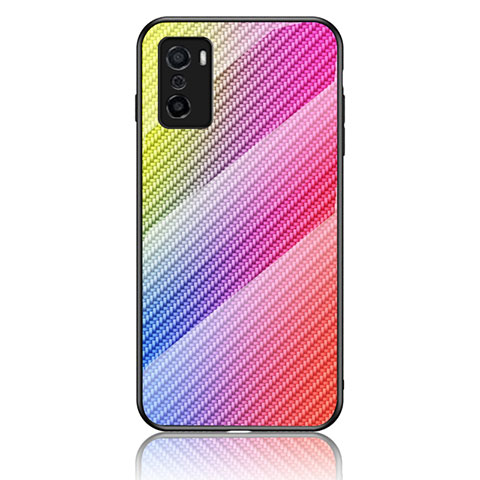 Silikon Schutzhülle Rahmen Tasche Hülle Spiegel Farbverlauf Regenbogen LS2 für Oppo A55S 5G Rosa