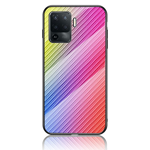 Silikon Schutzhülle Rahmen Tasche Hülle Spiegel Farbverlauf Regenbogen LS2 für Oppo A94 4G Rosa