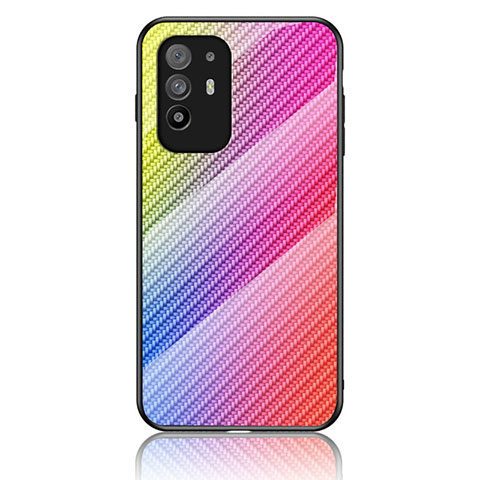 Silikon Schutzhülle Rahmen Tasche Hülle Spiegel Farbverlauf Regenbogen LS2 für Oppo A94 5G Rosa