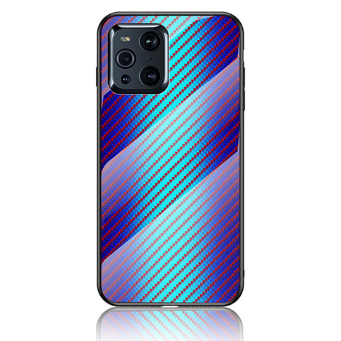 Silikon Schutzhülle Rahmen Tasche Hülle Spiegel Farbverlauf Regenbogen LS2 für Oppo Find X3 Pro 5G Blau