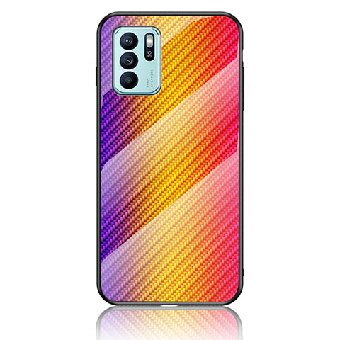 Silikon Schutzhülle Rahmen Tasche Hülle Spiegel Farbverlauf Regenbogen LS2 für Oppo Reno6 Z 5G Orange