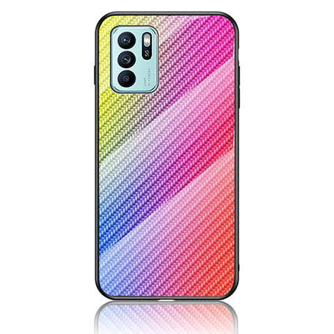 Silikon Schutzhülle Rahmen Tasche Hülle Spiegel Farbverlauf Regenbogen LS2 für Oppo Reno6 Z 5G Rosa