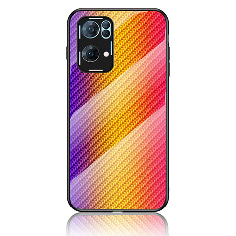 Silikon Schutzhülle Rahmen Tasche Hülle Spiegel Farbverlauf Regenbogen LS2 für Oppo Reno7 Pro 5G Orange