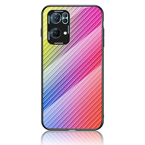 Silikon Schutzhülle Rahmen Tasche Hülle Spiegel Farbverlauf Regenbogen LS2 für Oppo Reno7 Pro 5G Rosa