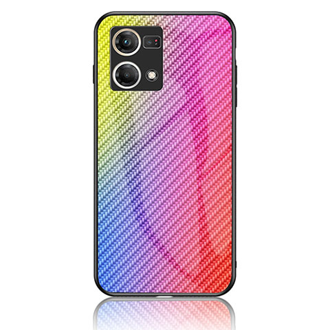 Silikon Schutzhülle Rahmen Tasche Hülle Spiegel Farbverlauf Regenbogen LS2 für Oppo Reno8 4G Rosa