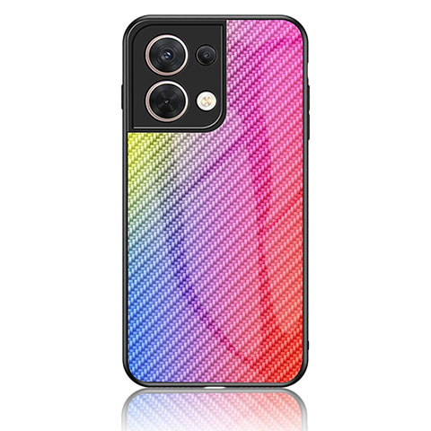 Silikon Schutzhülle Rahmen Tasche Hülle Spiegel Farbverlauf Regenbogen LS2 für Oppo Reno9 Pro 5G Rosa