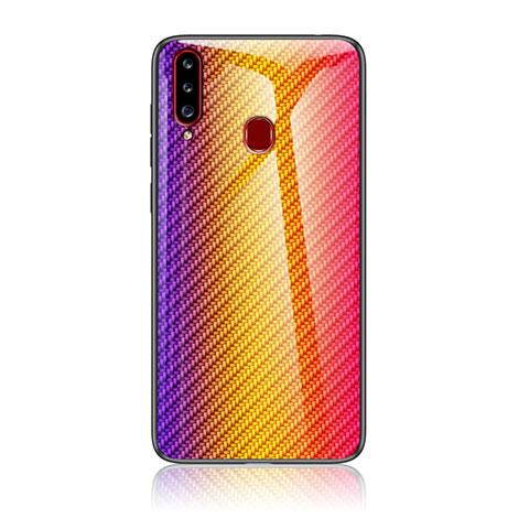 Silikon Schutzhülle Rahmen Tasche Hülle Spiegel Farbverlauf Regenbogen LS2 für Samsung Galaxy A20s Orange
