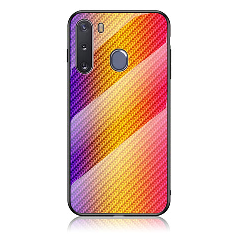 Silikon Schutzhülle Rahmen Tasche Hülle Spiegel Farbverlauf Regenbogen LS2 für Samsung Galaxy A21 European Orange