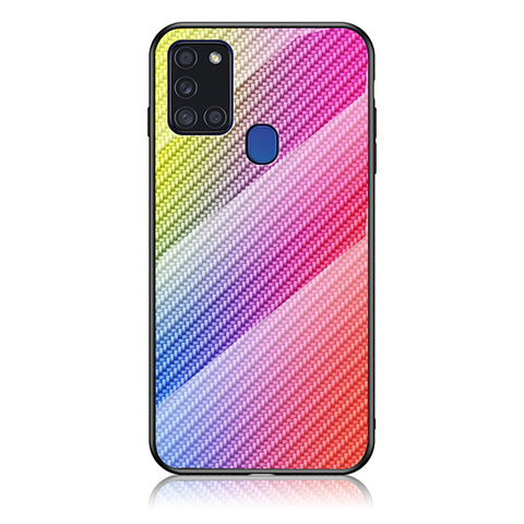 Silikon Schutzhülle Rahmen Tasche Hülle Spiegel Farbverlauf Regenbogen LS2 für Samsung Galaxy A21s Rosa