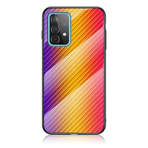 Silikon Schutzhülle Rahmen Tasche Hülle Spiegel Farbverlauf Regenbogen LS2 für Samsung Galaxy A52 4G Orange