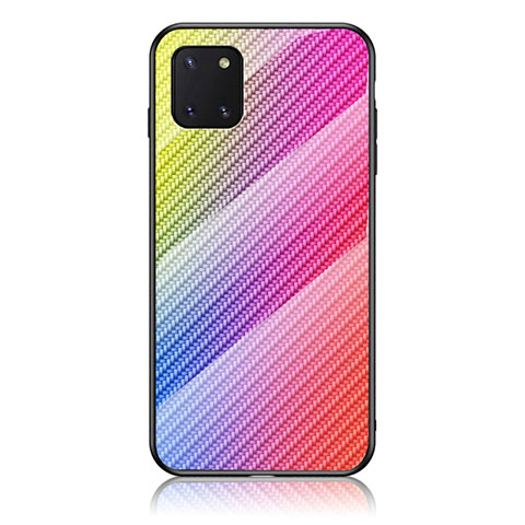 Silikon Schutzhülle Rahmen Tasche Hülle Spiegel Farbverlauf Regenbogen LS2 für Samsung Galaxy A81 Rosa