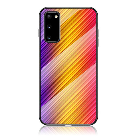 Silikon Schutzhülle Rahmen Tasche Hülle Spiegel Farbverlauf Regenbogen LS2 für Samsung Galaxy S20 5G Orange