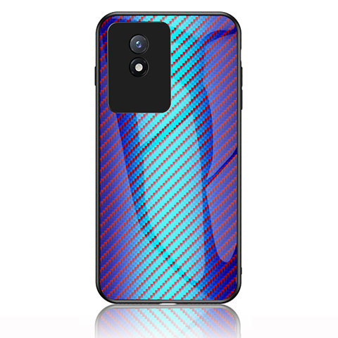 Silikon Schutzhülle Rahmen Tasche Hülle Spiegel Farbverlauf Regenbogen LS2 für Vivo Y02 Blau