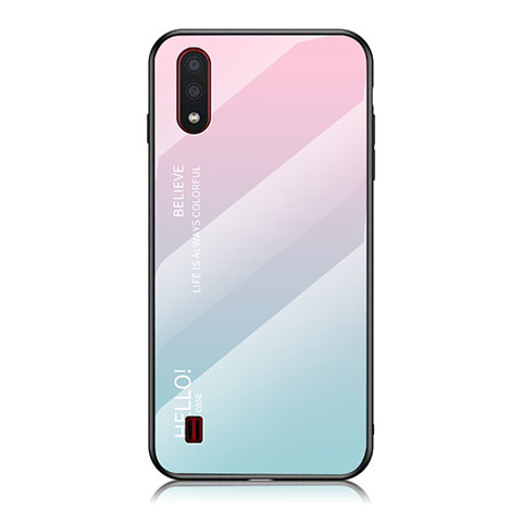 Silikon Schutzhülle Rahmen Tasche Hülle Spiegel Farbverlauf Regenbogen M01 für Samsung Galaxy A01 SM-A015 Cyan