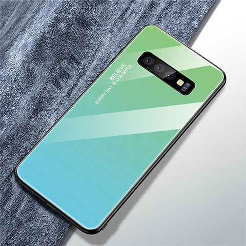 Silikon Schutzhülle Rahmen Tasche Hülle Spiegel Farbverlauf Regenbogen M01 für Samsung Galaxy S10 5G Cyan