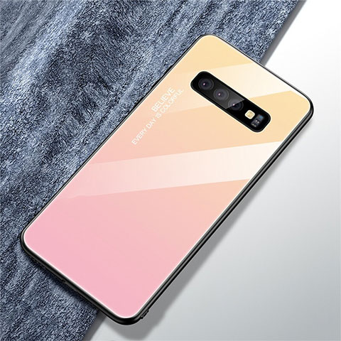 Silikon Schutzhülle Rahmen Tasche Hülle Spiegel Farbverlauf Regenbogen M01 für Samsung Galaxy S10 5G Rosa