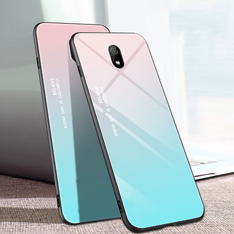 Silikon Schutzhülle Rahmen Tasche Hülle Spiegel Farbverlauf Regenbogen M01 für Xiaomi Redmi 8A Cyan