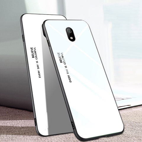 Silikon Schutzhülle Rahmen Tasche Hülle Spiegel Farbverlauf Regenbogen M01 für Xiaomi Redmi 8A Weiß