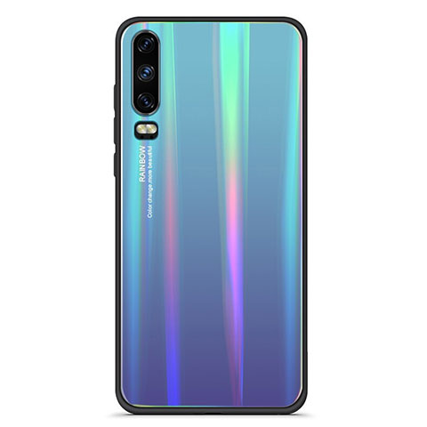 Silikon Schutzhülle Rahmen Tasche Hülle Spiegel Farbverlauf Regenbogen M02 für Huawei P30 Blau