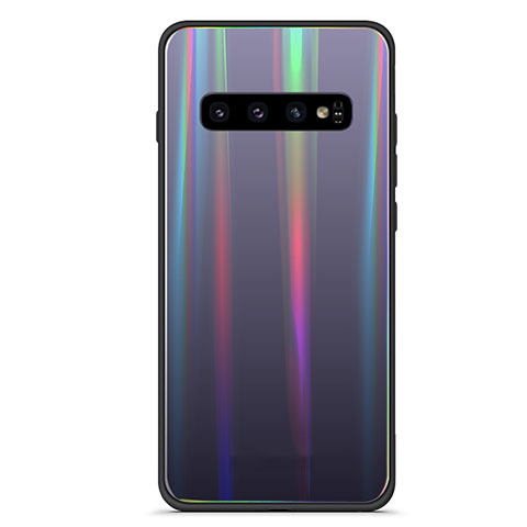 Silikon Schutzhülle Rahmen Tasche Hülle Spiegel Farbverlauf Regenbogen M02 für Samsung Galaxy S10 5G Schwarz