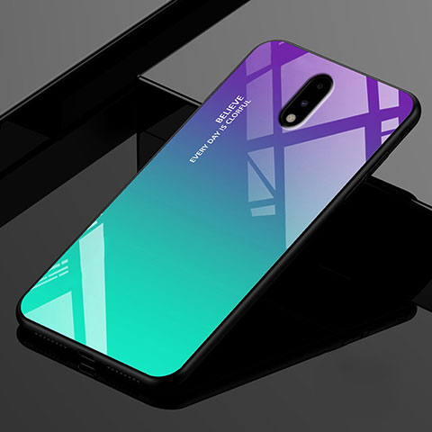 Silikon Schutzhülle Rahmen Tasche Hülle Spiegel für OnePlus 7 Cyan