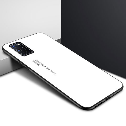 Silikon Schutzhülle Rahmen Tasche Hülle Spiegel für Oppo A92 Weiß